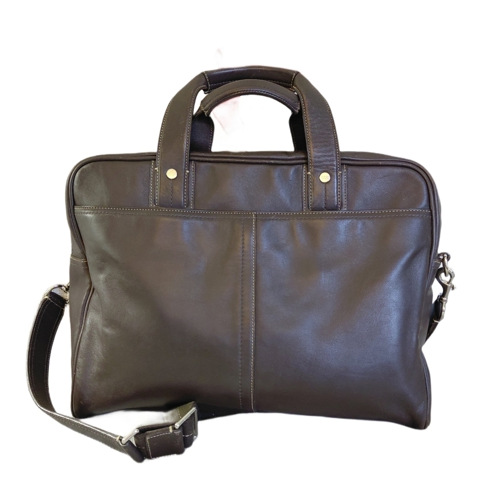 COACH Brown Leather Briefcase Computer Bag Business Travel Tote